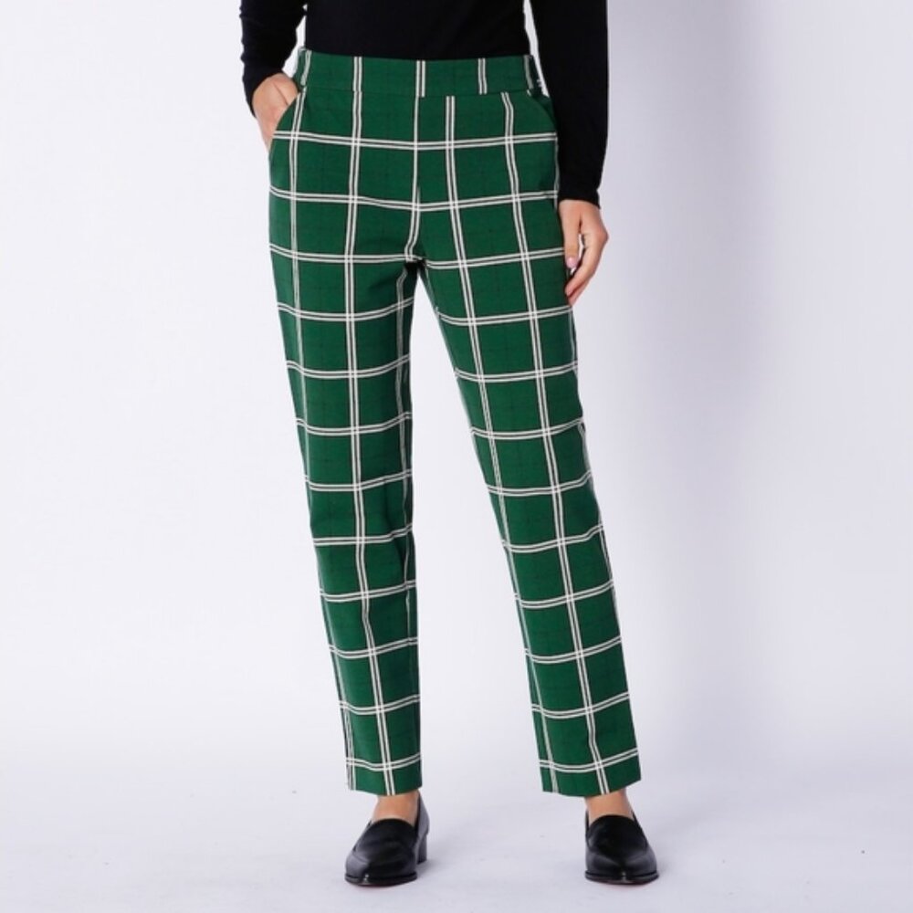 NWOT Isaac Mizrahi Preppy Old Money Business Casual Green Plaid Trouser Pants S